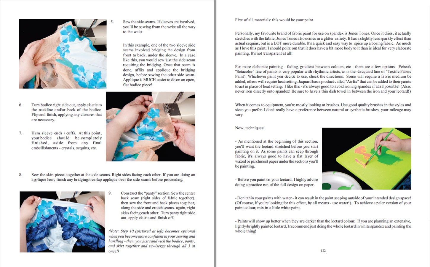 A scan of two sample instruction pages from Sewing for Gymnasts.