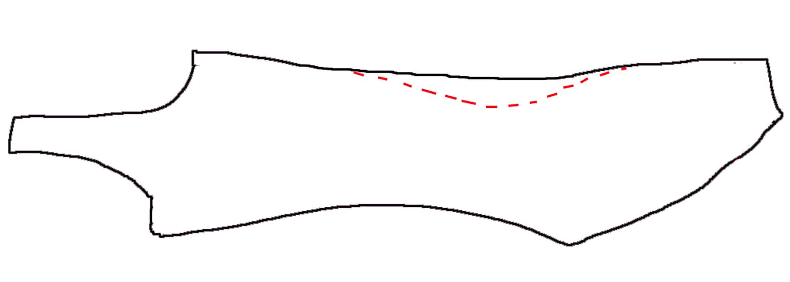 A hand drawn diagram showing how to adjust a pattern for a deeper curve in the back.