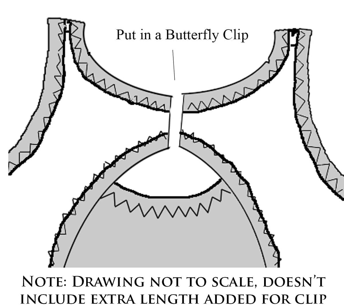 A diagram of the inside and back of a hole back pattern alteration on a swimsuit.