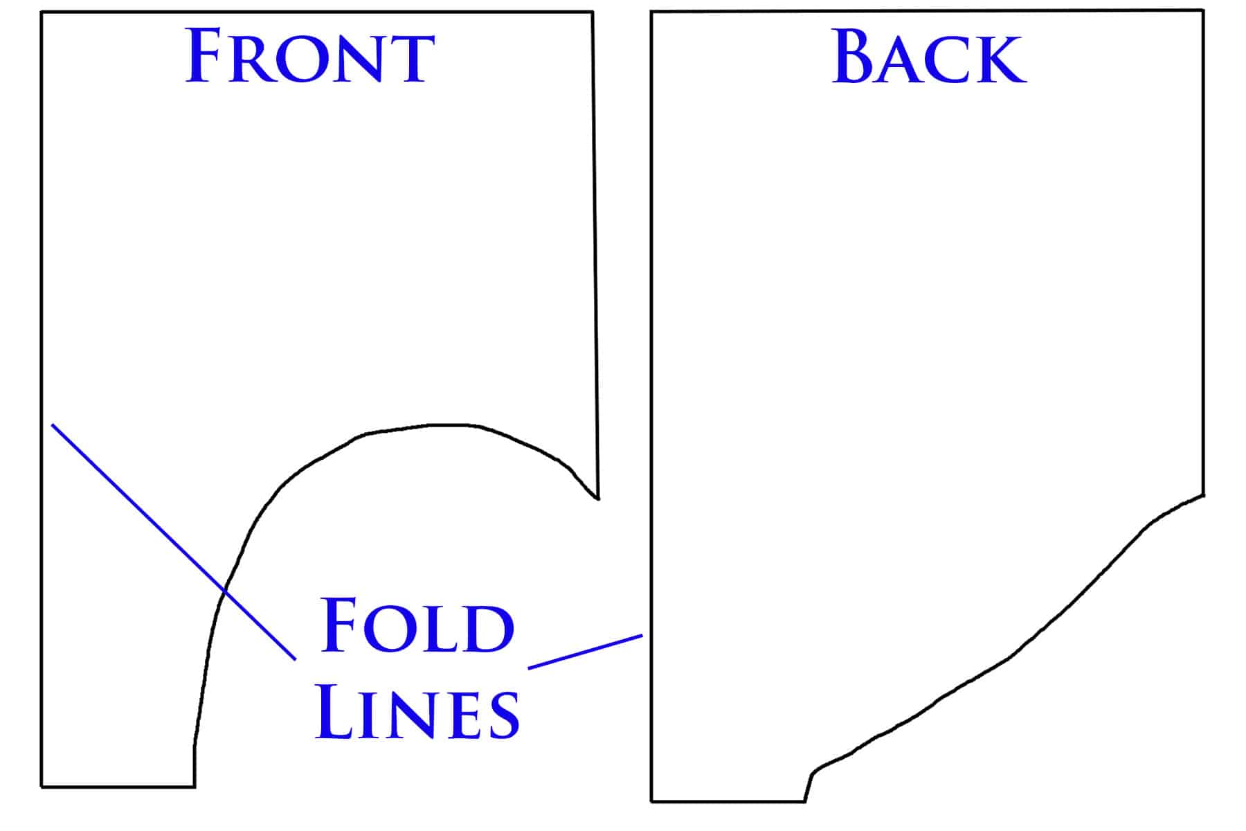A sketch showing front and back views of a briefs pattern.