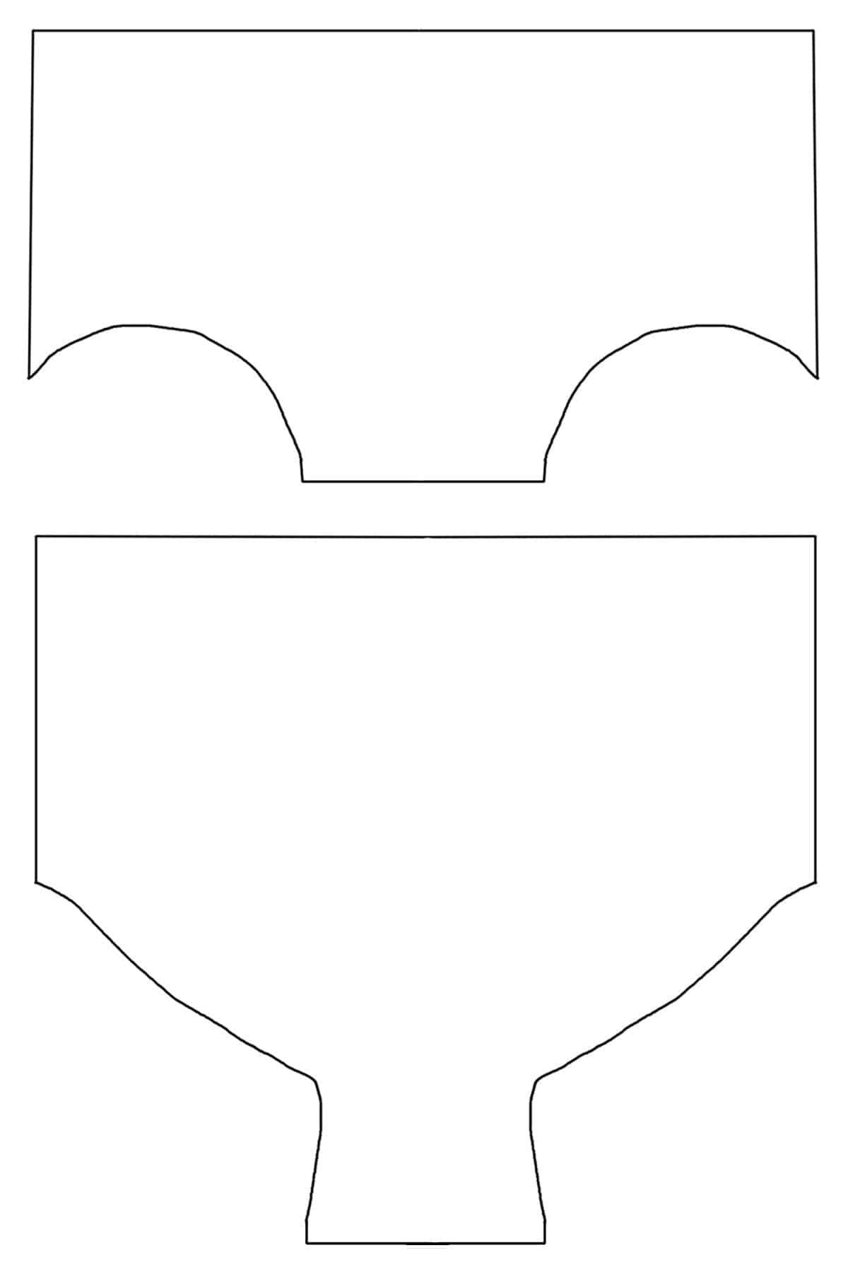 A diagram showing the new front and back pattern pieces for the brief.