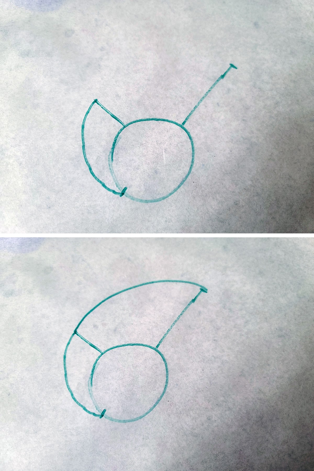 A diagram showing a spiral line extending out from a circle, as described.
